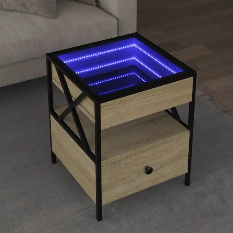 Salontafel met LED-infinity spiegel van bewerkt hout voor elke ruimte - Sonoma eiken / 40 x 40 x 51 cm / 1 - Salontafels
