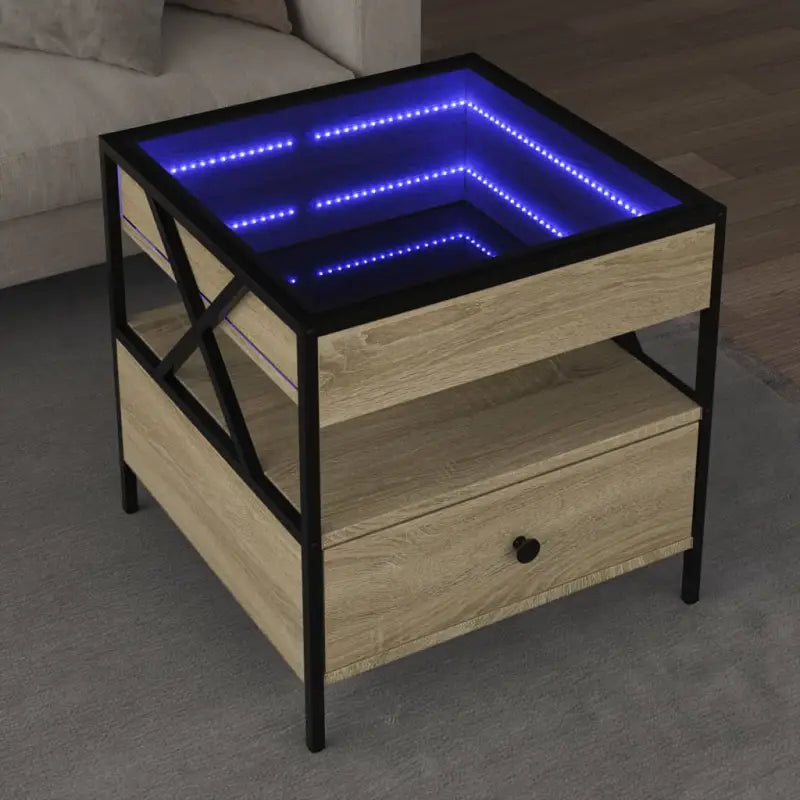 Salontafel met LED-infinity spiegel van bewerkt hout voor elke ruimte - Sonoma eiken / 50 x 50 x 51 cm / 1 - Salontafels