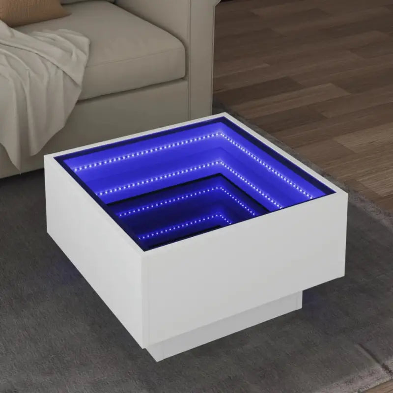 Salontafel met LED-infinity spiegel van bewerkt hout voor elke ruimte - Wit / 50 x 50 x 30 cm / 1 - Salontafels