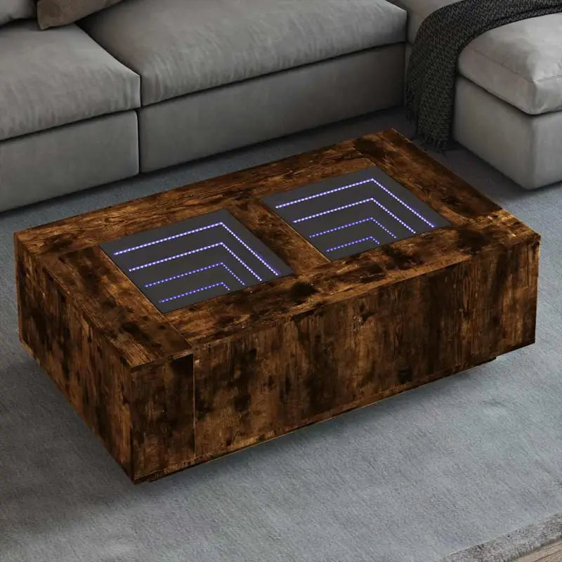 Salontafel met LED-infinity spiegel van bewerkt hout voordelig - Gerookt eiken / 116 x 69 x 40 cm / 1 - Salontafels
