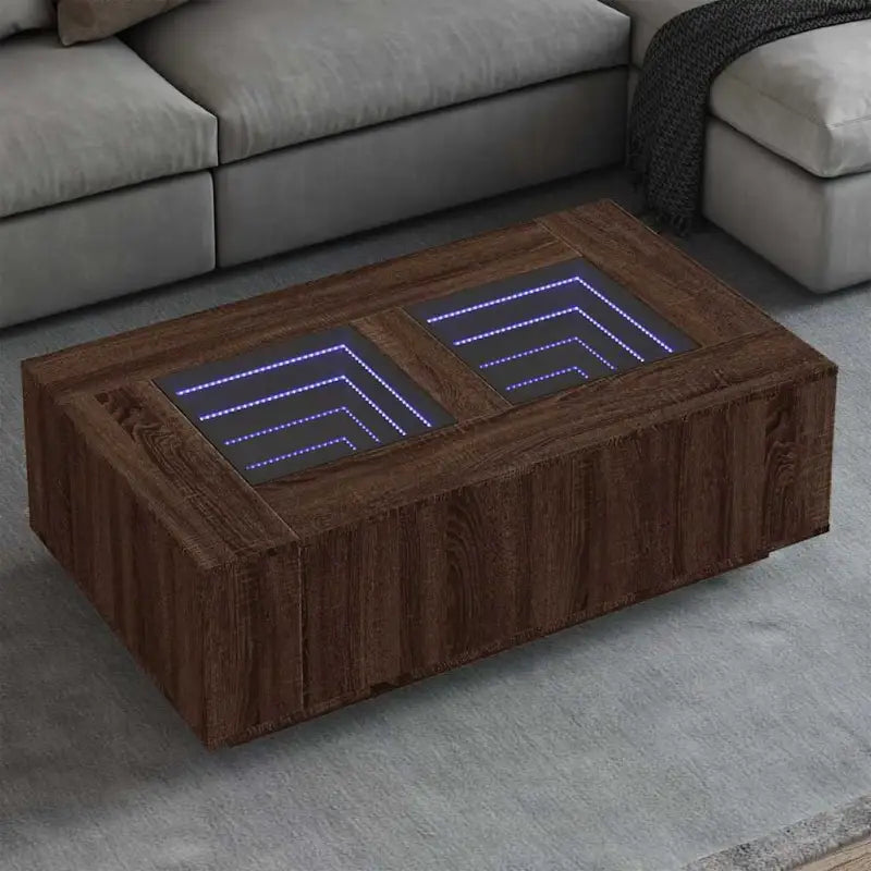 Salontafel met LED-infinity spiegel van bewerkt hout voordelig - bruin eikenkleur / 116 x 69 x 40 cm / 1 - Salontafels