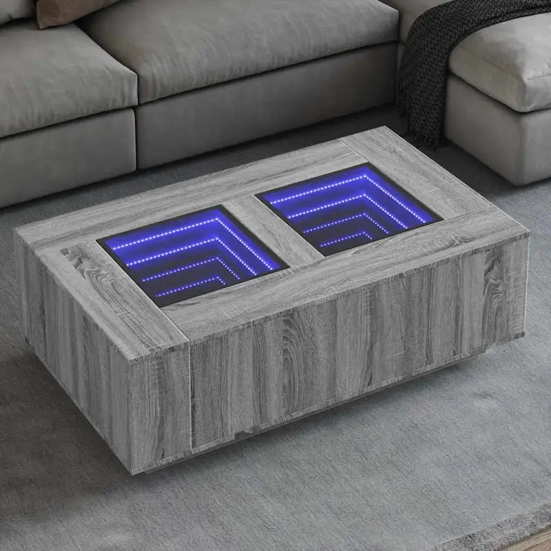 Salontafel met LED-infinity spiegel van bewerkt hout voordelig - Grijs sonoma / 116 x 69 x 40 cm / 1 - Salontafels