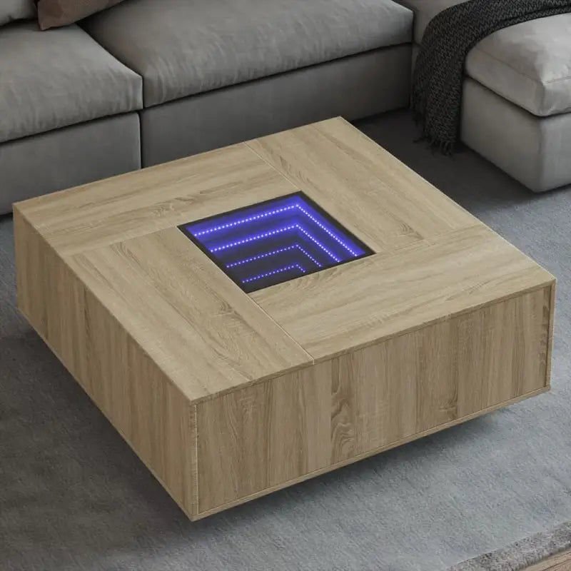 Salontafel met LED-infinity spiegel van bewerkt hout voordelig - Sonoma eiken / 100 x 100 x 40 cm / 1 - Salontafels