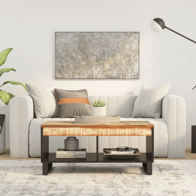 Salontafel met massief acaciahout en ijzeren poten voor unieke stijl - Multikleur / 90 x 50 x 40 cm / 1 - Salontafels