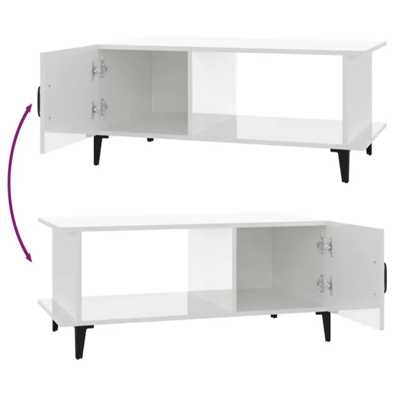 Salontafel met metalen poten en hoogglans wit afwerking van bewerkt hout - Salontafels