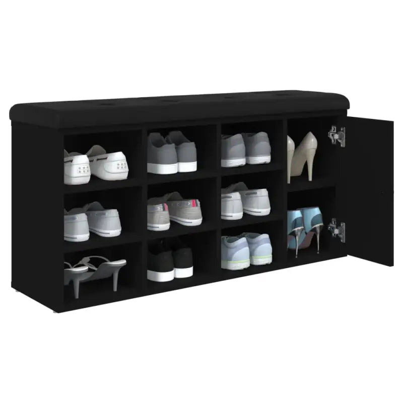 Schoenenbank met opberg- en halbankje van bewerkt hout in zwart materiaal - Opberg- & halbankjes