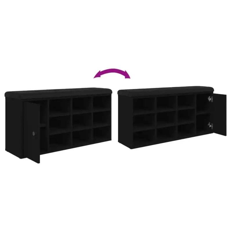 Schoenenbank met opberg- en halbankje van bewerkt hout in zwart materiaal - Opberg- & halbankjes