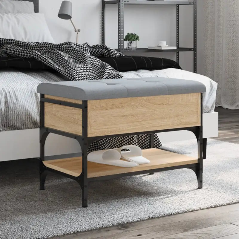 Schoenenbank met opbergruimte in Grijs Sonoma en bewerkt hout - Sonoma eiken / 62 x 42 x 45 cm - Opberg- & halbankjes