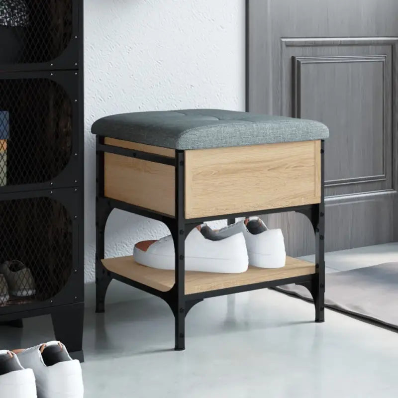 Schoenenbank met opbergruimte in Grijs Sonoma en bewerkt hout - Sonoma eiken / 42 x 42 x 45 cm - Opberg- & halbankjes