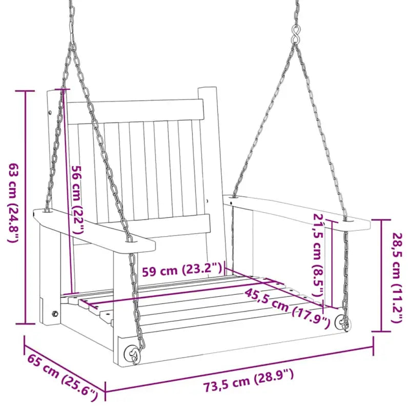 Schommelbank van massief vurenhout met metalen kettingen en goede ventilatie - Schommelbanken