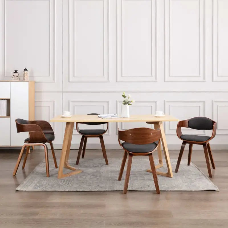 Set van 2 Eetkamerstoelen met Gebogen Hout en Soft Stoffen Bekleding - Donkerbruin en grijs / 6 - Eetkamerstoelen
