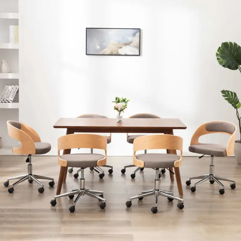 Set van 2 eetkamerstoelen met kunststof wieltjes en kunstleer bekleding - Taupe / 6 - Eetkamerstoelen