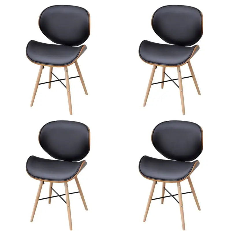 Set van 2 eetkamerstoelen met walnotenhouten frame en beukenhouten poten - Zwart en donkerbruin / 4 - Eetkamerstoelen