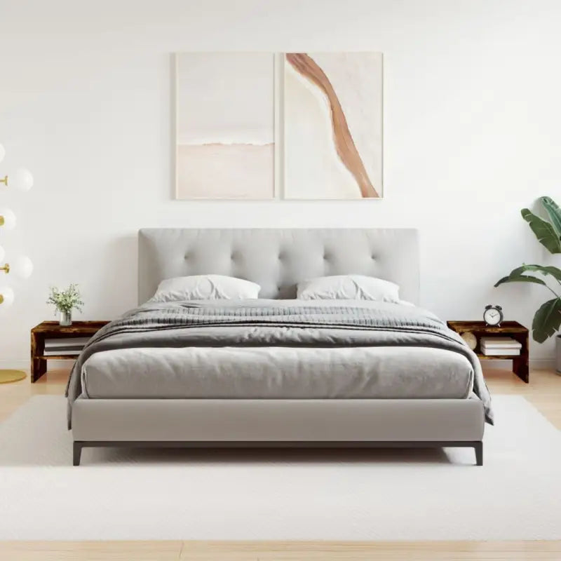 Set van 2 nachtkastjes van bewerkt hout met open vak en levering bevat - Gerookt eiken / 2 - Nachtkastjes