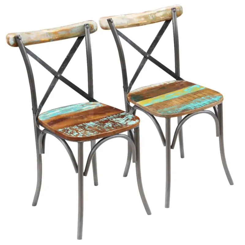 Set van twee antieke eetkamerstoelen van massief gerecycled hout - Eetkamerstoelen