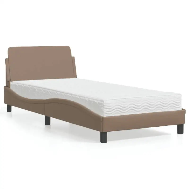 Slaap lekker met wit materiaal bed met multiplex lattenbodem en 22d PU-schuim - Cappuccino / 90 x 190 cm - Bedden &