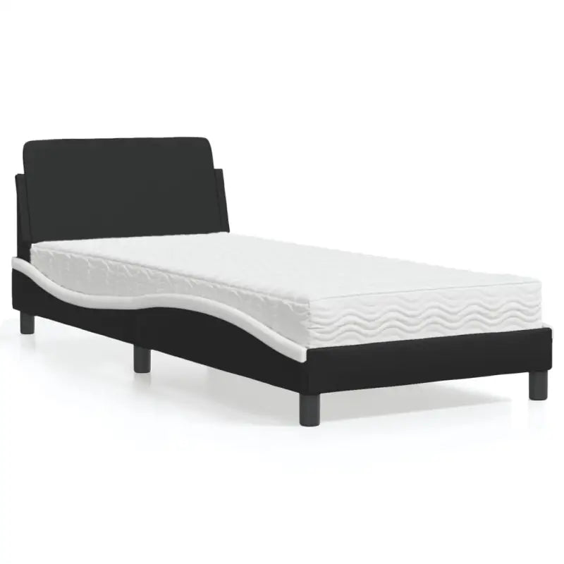 Slaap lekker met wit materiaal bed met multiplex lattenbodem en 22d PU-schuim - Zwart en wit / 80 x 200 cm - Bedden &