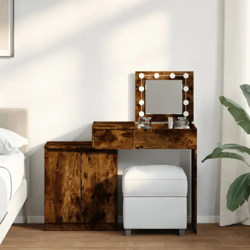Slaapkamerkaptafel van bewerkt hout met cosmetica binnen handbereik - Gerookt eiken / 1 - Slaapkamerkaptafels