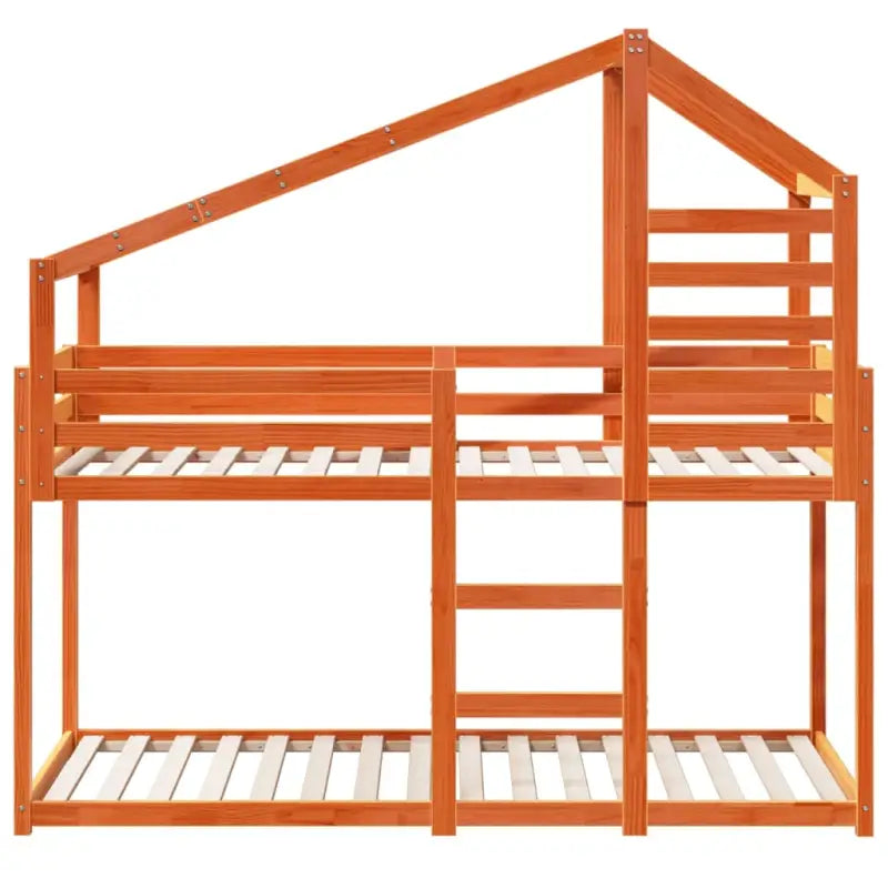 Stapelbed met bedhuis in massief grenenhout met open zijdeur in wasbruin - Bedden & bedframes