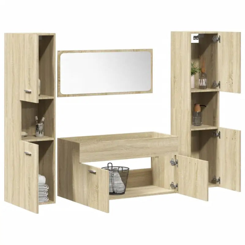 Stijlvolle badkamermeubelset met hoge kast en extra opbergruimte - Sonoma eiken / 90 x 38.5 x 46 cm + 30 x 30 x 130 cm