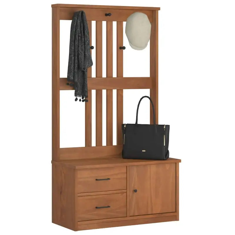 Stijlvolle halbank van massief grenenhout met rustieke charme - Acaciahouten afwerking - Opberg- & halbankjes