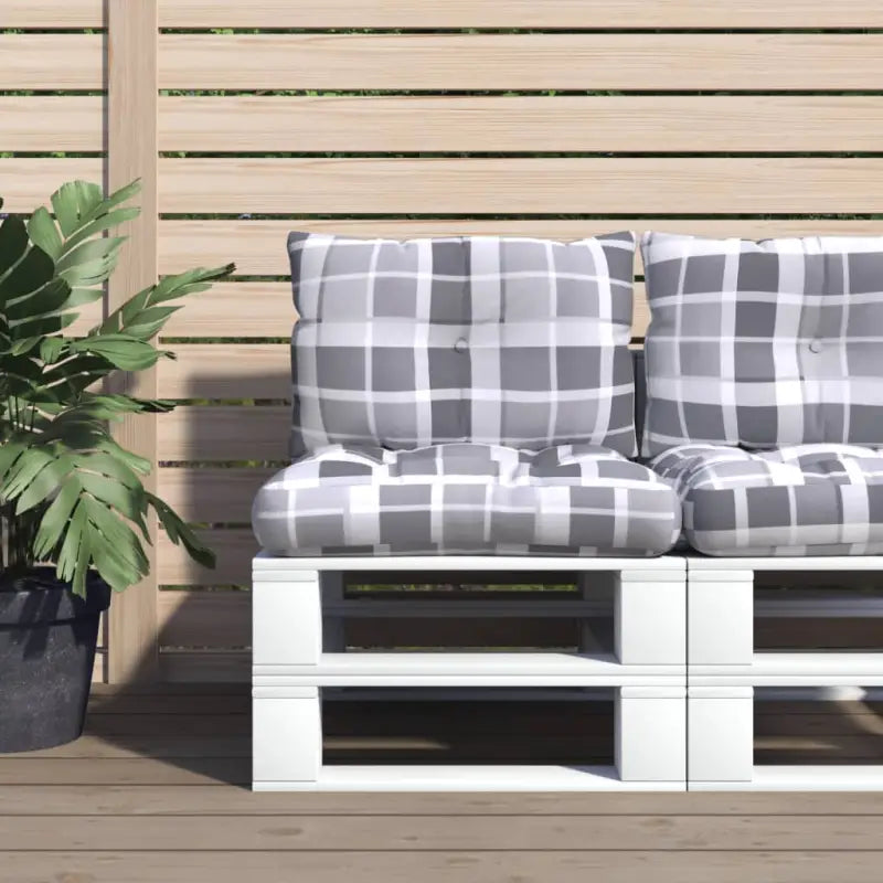 Stoelkussens van oxford stof voor een frisse uitstraling met holle vezel - Grijs ruitpatroon / 2 - Stoelkussens