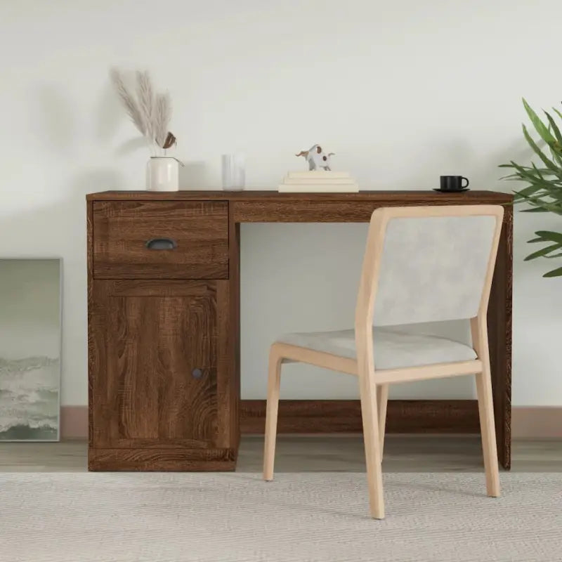 Strak bureau van bewerkt hout met moderne en elegante uitstraling - bruin eikenkleur - Bureaus