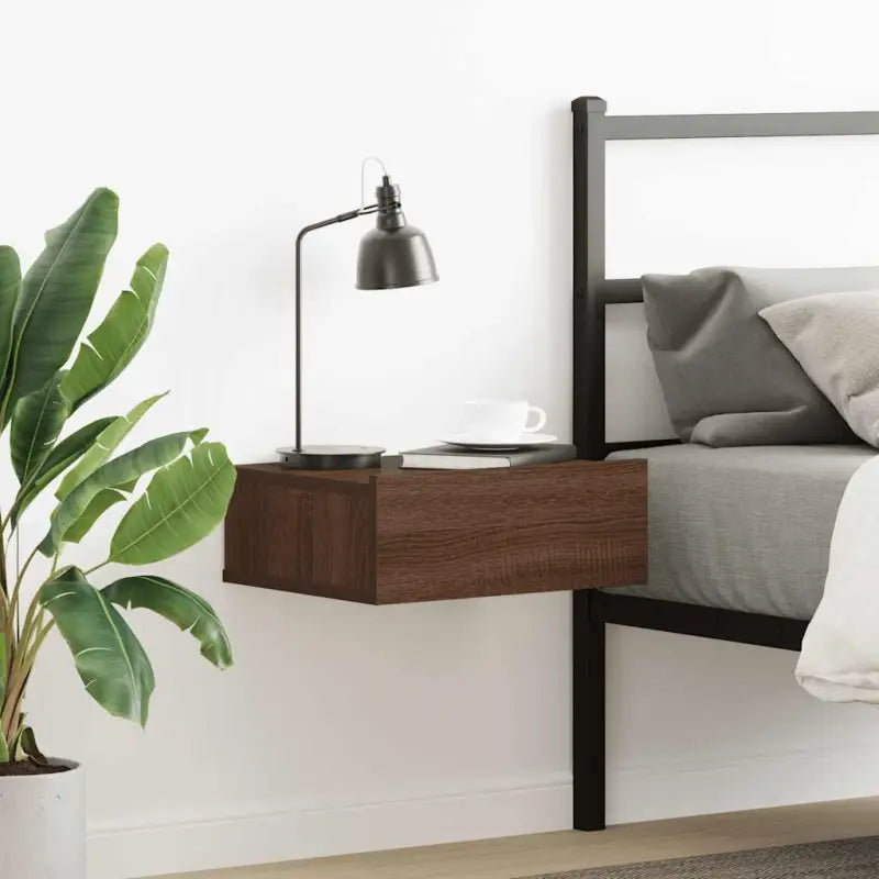 Strak nachtkastje van bewerkt hout met levering bevat - bruin eikenkleur / 1 - Nachtkastjes