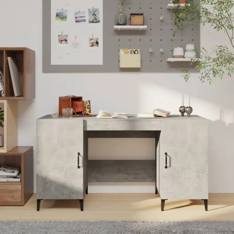 Trendy bureau van bewerkt hout met industrieel design - Betongrijs - Bureaus