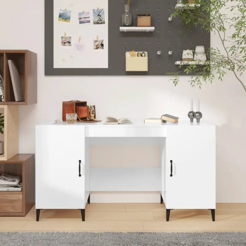 Trendy bureau van bewerkt hout met industrieel design - Hoogglans wit - Bureaus