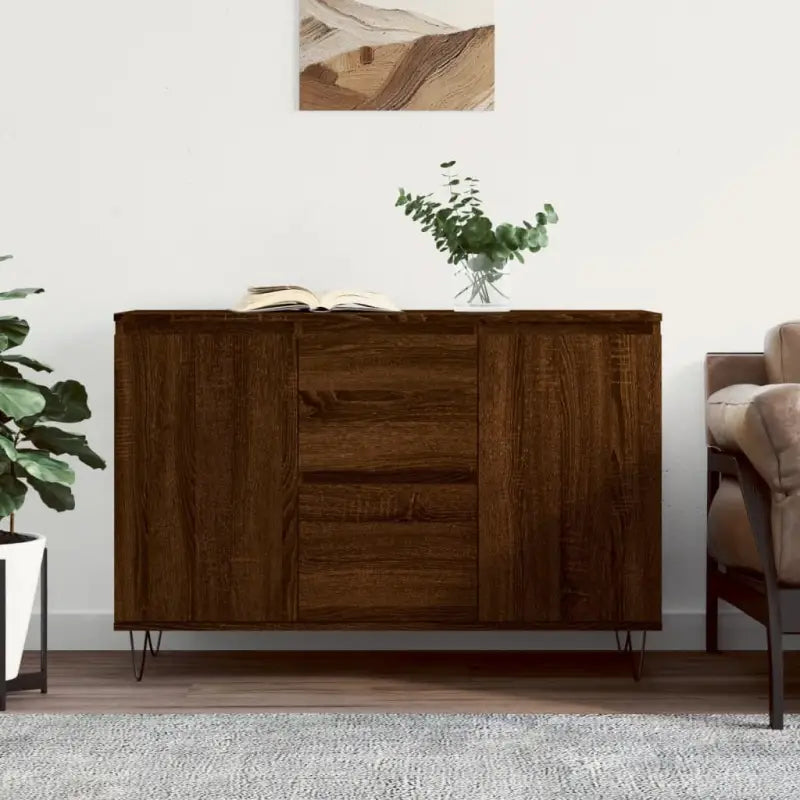 Trendy dressoir met bewerkt hout en ijzeren poten voor een tijdloze uitstraling - Bruineiken / 1 - Dressoirs &