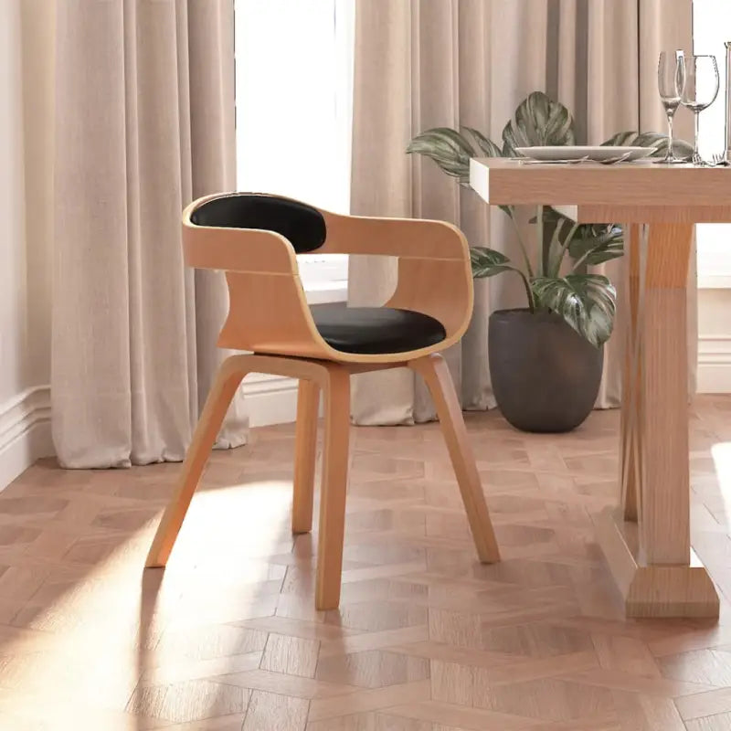 Trendy eetkamerstoelen met gebogen hout en kunstleer voor comfort - Zwart en lichtbruin / 1 - Eetkamerstoelen