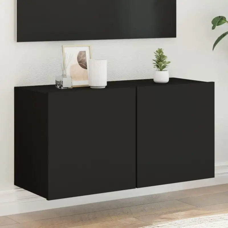 Trendy en duurzame tv-meubel van bewerkt hout - Zwart / 1 / 80 cm - Tv-meubels