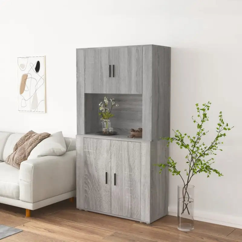 Trendy hoge kast van bewerkt hout met duurzame en stabiele kwaliteit - Grijs sonoma / 1 - Dressoirs & buffetkasten