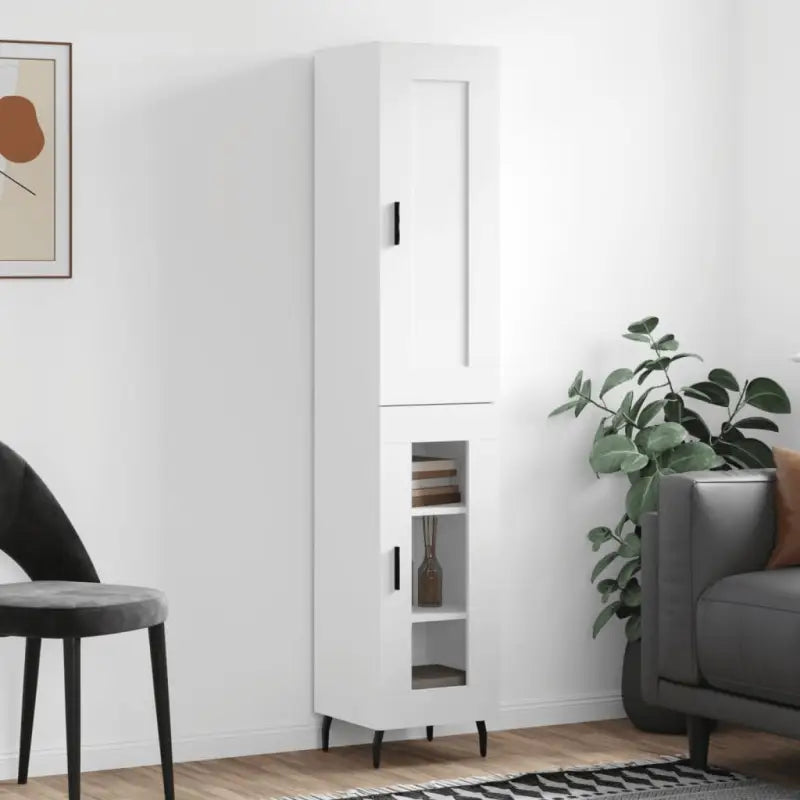 Trendy hoge kast van bewerkt hout met duurzame kwaliteit - Wit / 1 / 1 glazen deur - Dressoirs & buffetkasten