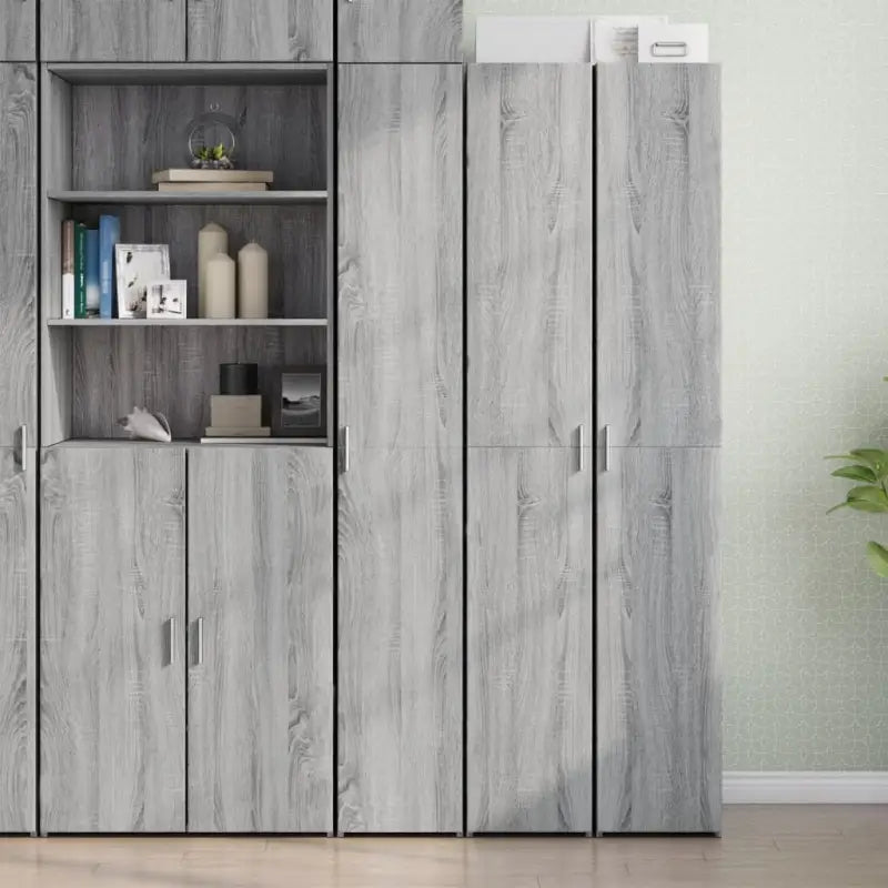 Trendy hoge kast van bewerkt hout met elegante uitstraling - Grijs sonoma / 1 - Dressoirs & buffetkasten
