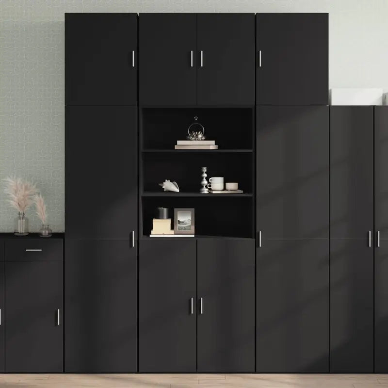 Trendy hoge kast van bewerkt hout met elegante uitstraling - Zwart / 1 - Dressoirs & buffetkasten