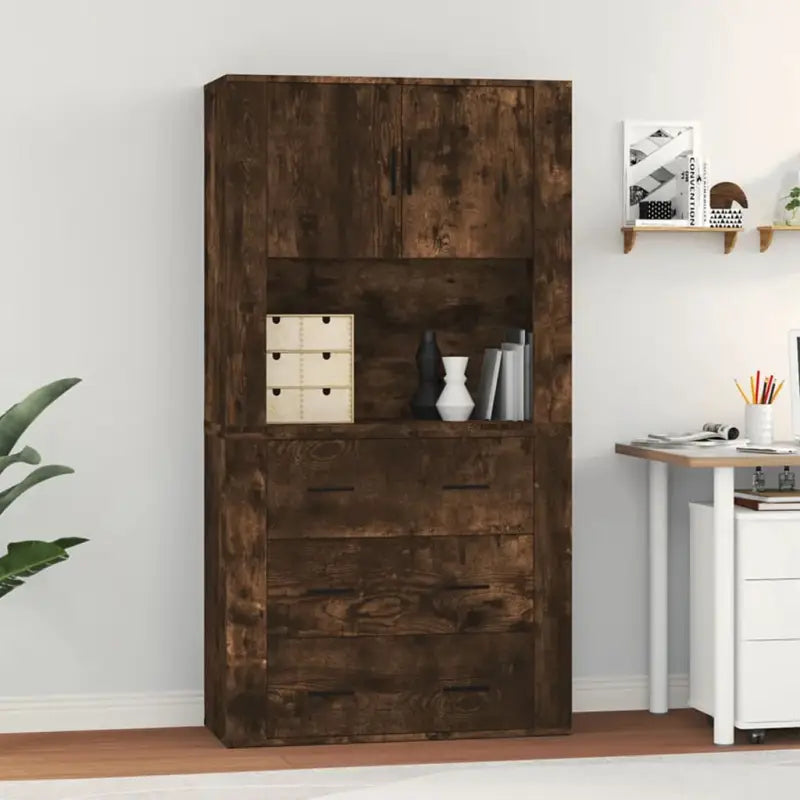 Trendy hoge kast van bewerkt hout met unieke charme en duurzaamheid - Gerookt eiken / 1 - Dressoirs & buffetkasten