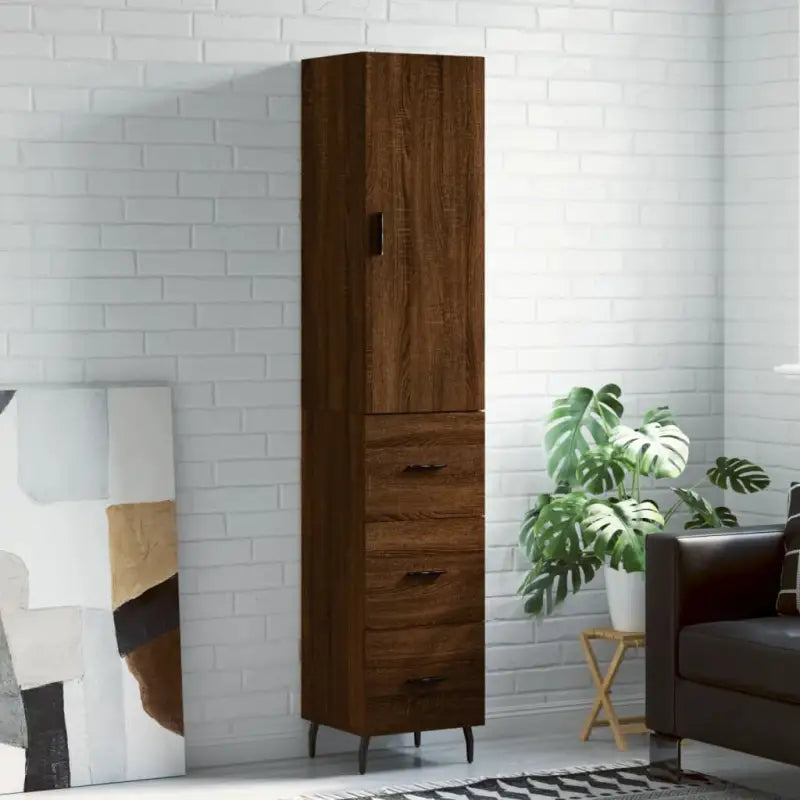 Trendy hoge kast van bewerkt hout voor een uniek interieur - bruin eikenkleur / 1 / 3 lades - Dressoirs & buffetkasten