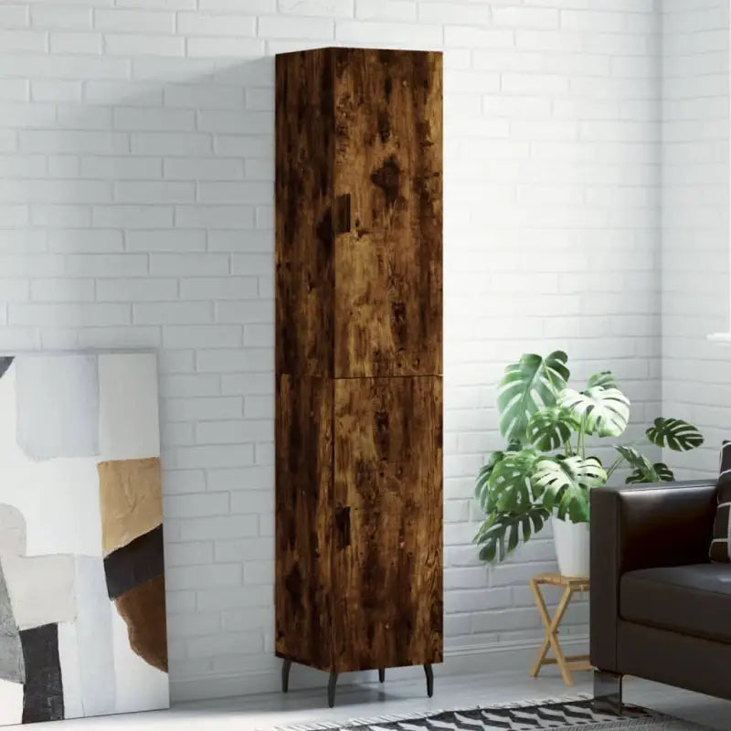 Trendy hoge kast van bewerkt hout voor een uniek interieur - Gerookt eiken / 1 / 1 deur - Dressoirs & buffetkasten