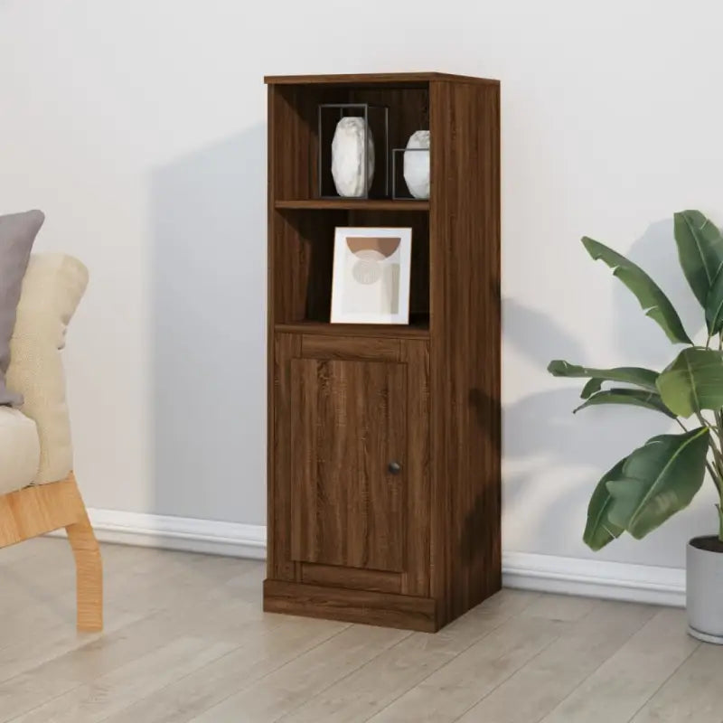 Trendy hoge kast van bewerkt hout voor je bestaande interieur - bruin eikenkleur / 1 - Dressoirs & buffetkasten