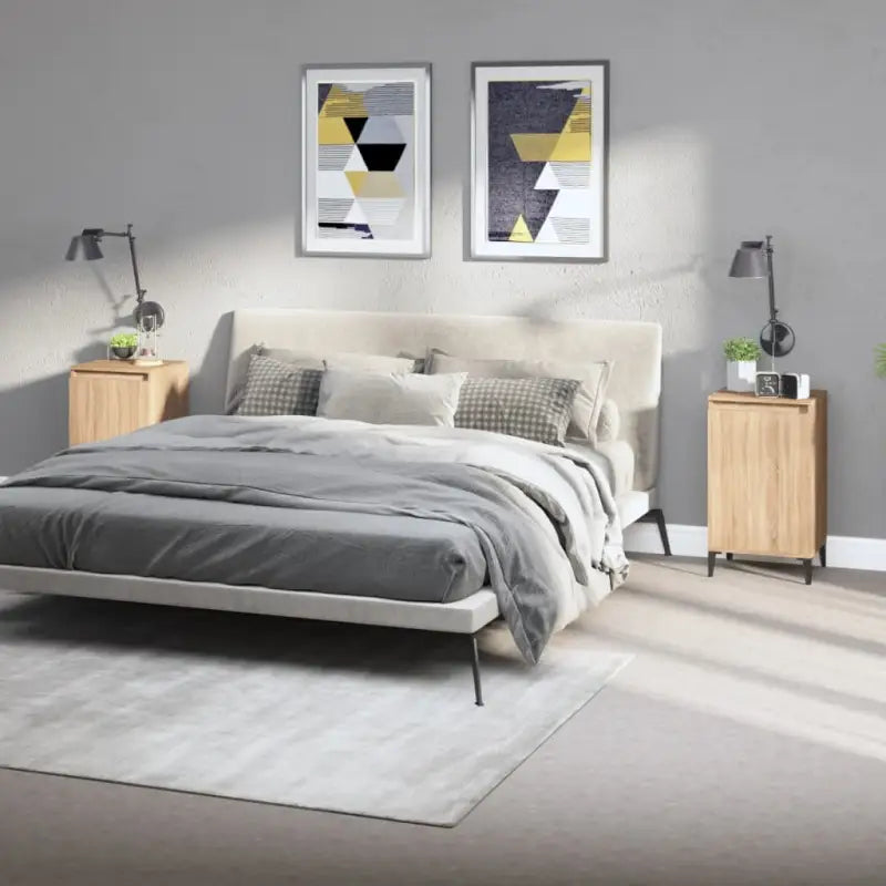 Trendy nachtkastje met metalen poten van bewerkt hout en gemakkelijk schoon te maken - Sonoma eiken / 2 - Nachtkastjes