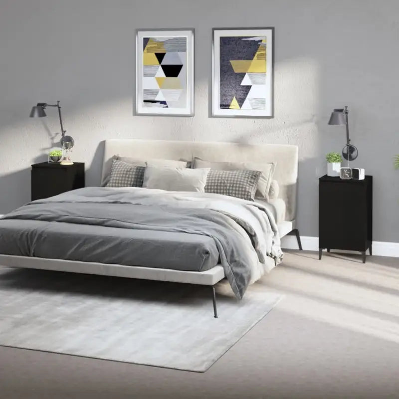 Trendy nachtkastje met metalen poten van bewerkt hout en gemakkelijk schoon te maken - Zwart / 2 - Nachtkastjes