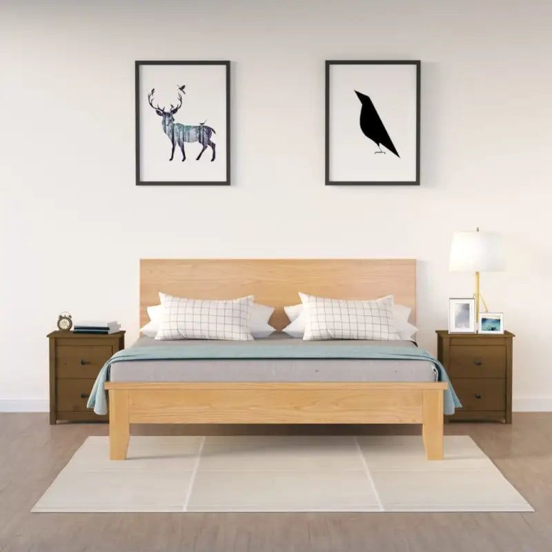 Trendy nachtkastje van massief grenenhout met strak design - Honingbruin / 2 - Nachtkastjes