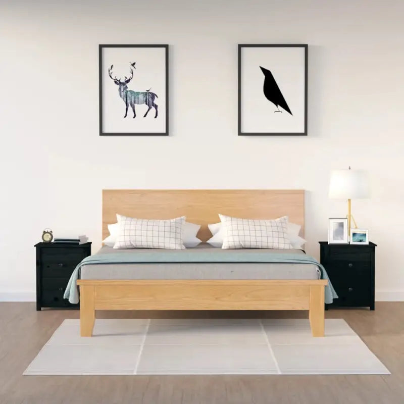Trendy nachtkastje van massief grenenhout met strak design - Zwart / 2 - Nachtkastjes