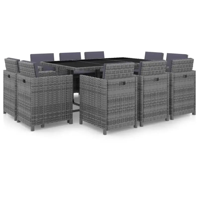 Trendy rattan tuinset met stalen frame en makkelijke schoonmaak - Grijs / 167 cm tafellengte / 10x Fauteuil + Tafel