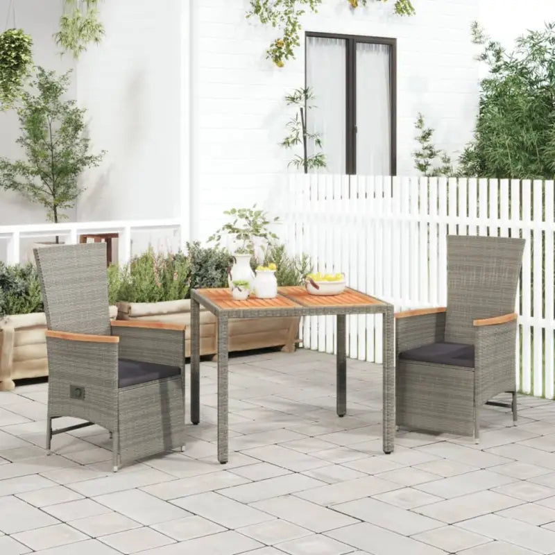 Trendy tuinset met poly rattan en verstelbare tuinstoel van massief acaciahout - 90 cm tafellengte / 3 - Tuinsets