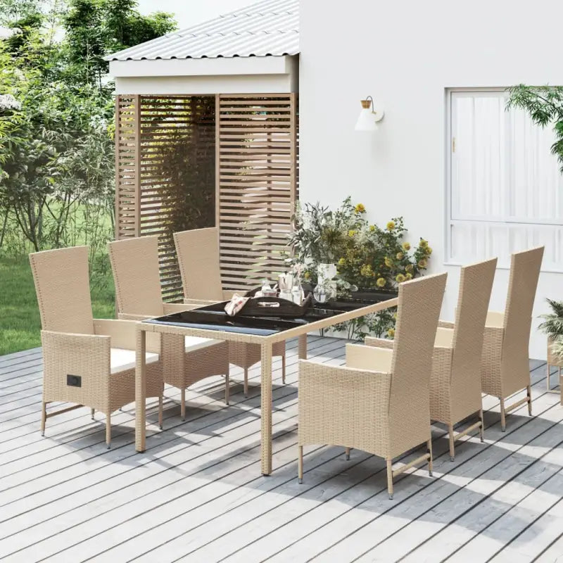 Trendy tuinset met poly rattan en verstelbare tuinstoel voor terras - 190 cm tafellengte / 1 / 6x stoel + tafel
