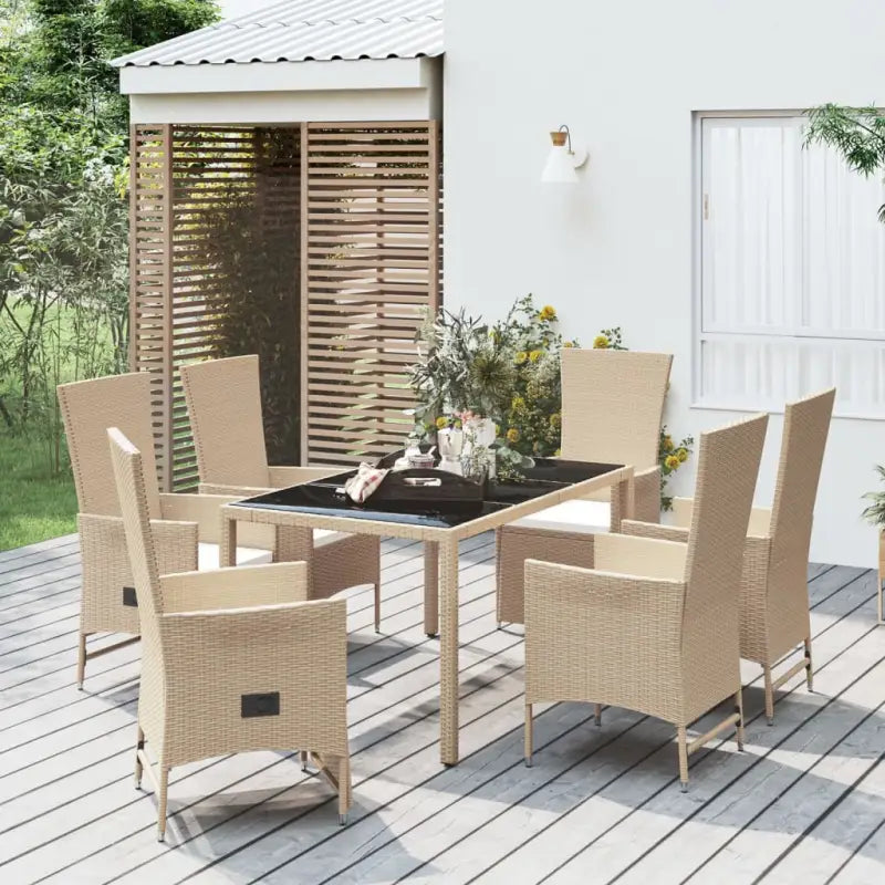 Trendy tuinset met poly rattan en verstelbare tuinstoel voor terras - 150 cm tafellengte / 1 / 4x stoel + 2x Fauteuil