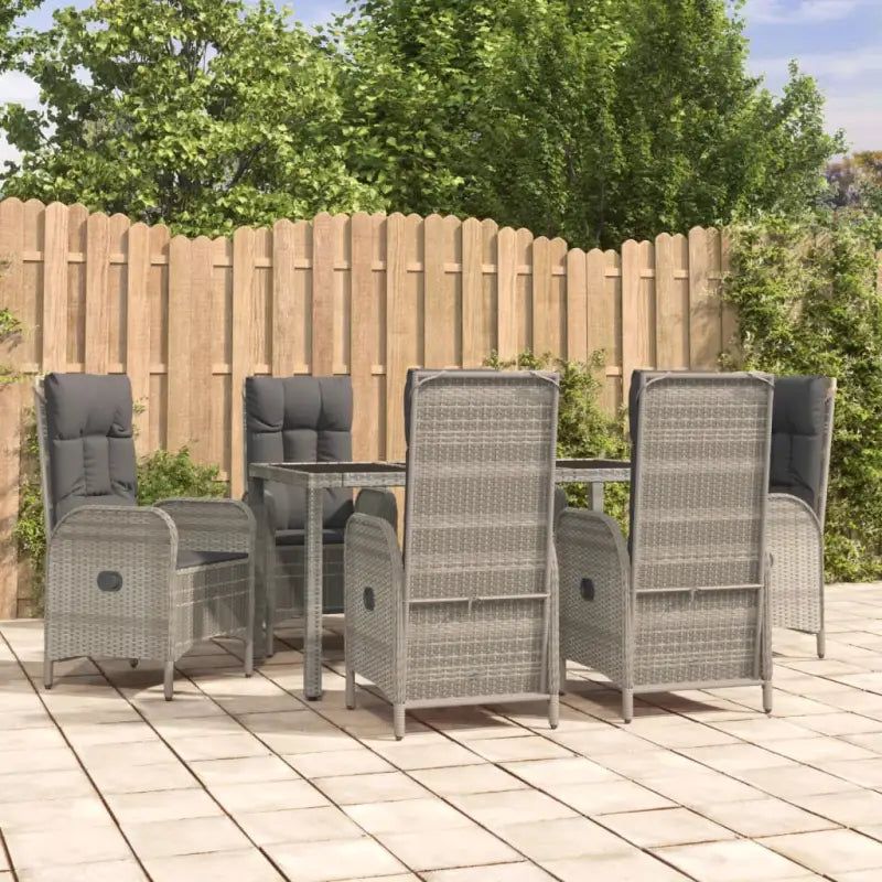 Trendy tuinset met poly rattan en verstelbare tuinstoelen van massief acaciahout - 150 cm tafellengte / 6x stoel